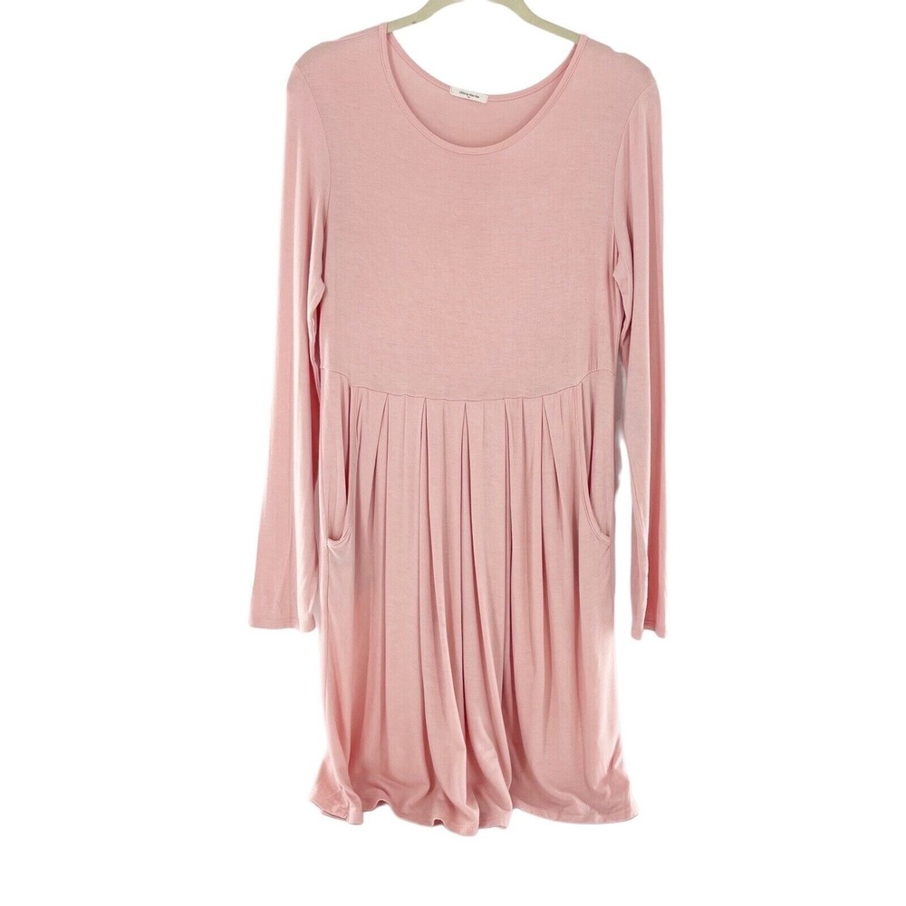 12PM By Mon Ami Pink Long Sleeve Pleated Babydoll Dress M USA Made‎ Ballet Boho